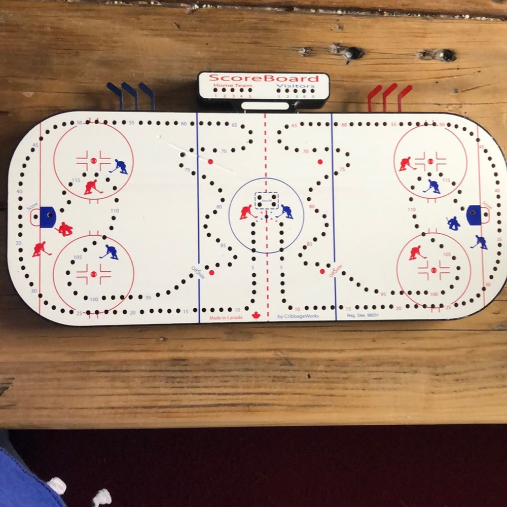 Hockey cribbage board.